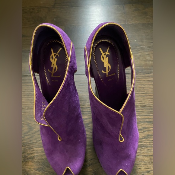 YSL Heel Wedge Shoe Suede Open Toe - Picture 6 of 8